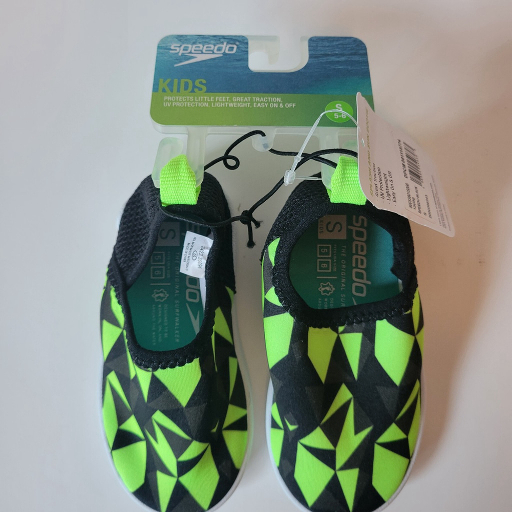 NWT Speedo Green / Black Splash And Sun Water Shoes ~ Size Small 5/6 Toddler